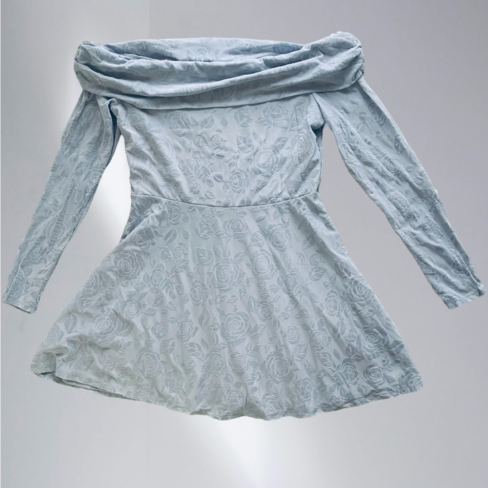 Wild Fable long sleeve Flocked mini fit and flare blue Off-Shoulder Dress XXL